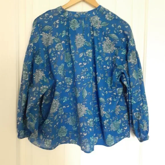 J. Jill Oversized Split-Neck Top in Royal Blue Thriving Jacobean Size S - Picture 2 of 11
